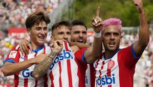 Portu celebra el gol del triunfo del Girona ante Las Palmas.