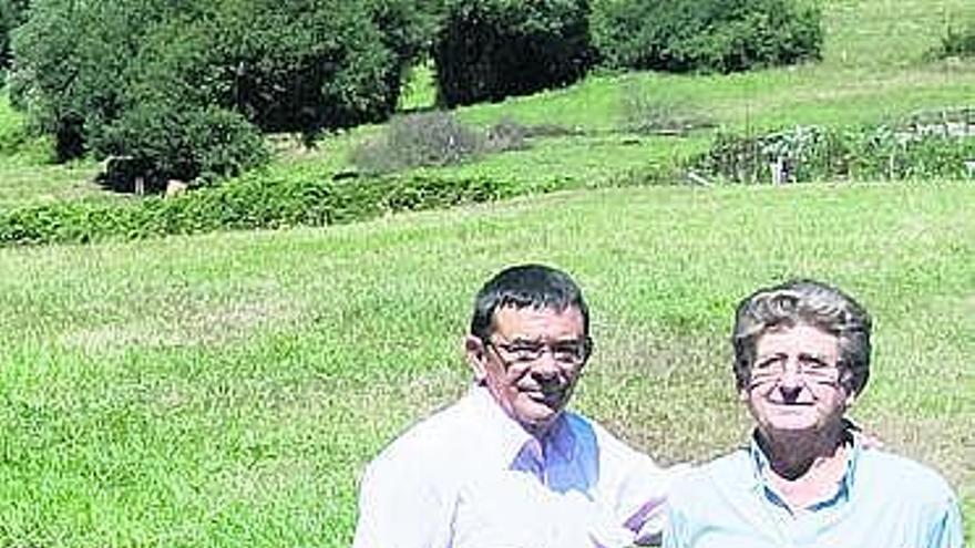 En la imagen superior, dos vecinos, caminando por el bosque de Vega, ayer por la mañana. Sobre estas líneas, el portavoz de ASCIZ, Roberto Sánchez Ramos, junto a José Gabriel Álvarez, residente en Vega, en el prao donde tradicionalmente se celebraba la romería del Martes de Campo.