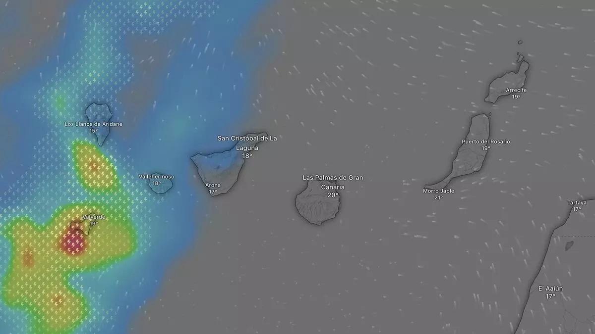 Mapa de la llegada de lluvias a Canarias este viernes, 1 de diciembre