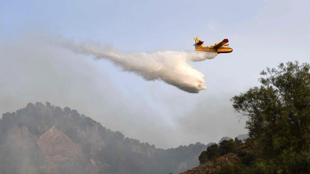 Medios aéreos, ayer durante la extinción del incendio en Los Garres