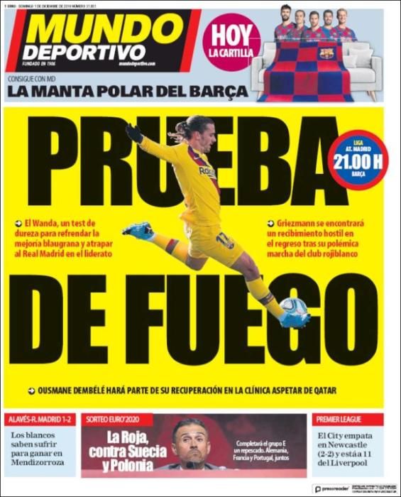 Las portadas deportivas de este domingo 01/12/2019