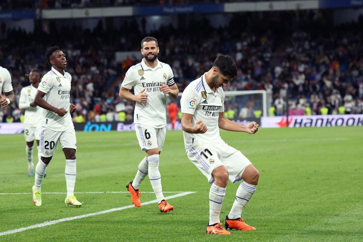 Marco Asensio celebra su gol contra el Getafe en el Bernabéu.