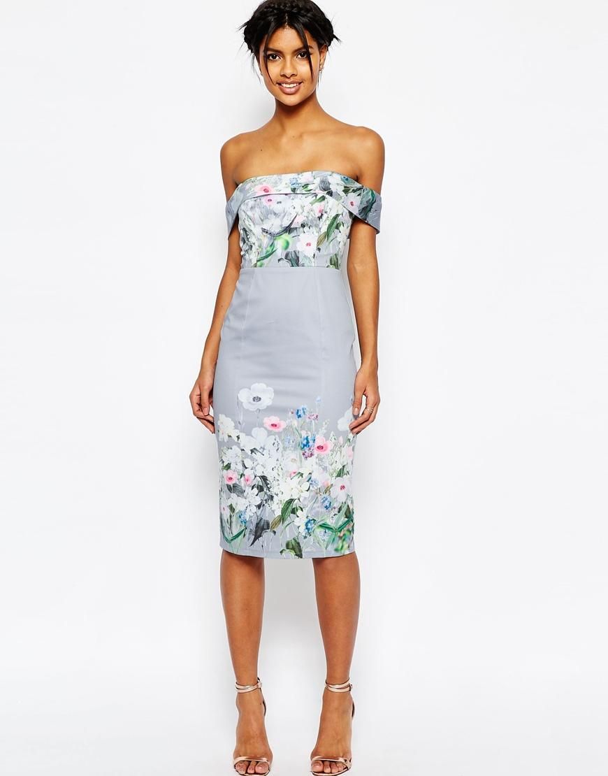 Vestido gris con flores, Asos
