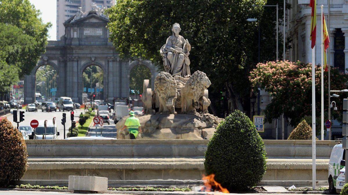 La fuente de Cibeles, junto al Ayuntamiento de Madrid.