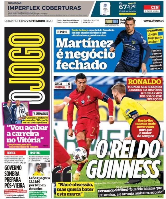 Portada O JOGO miércoles 9 septiembre 2020