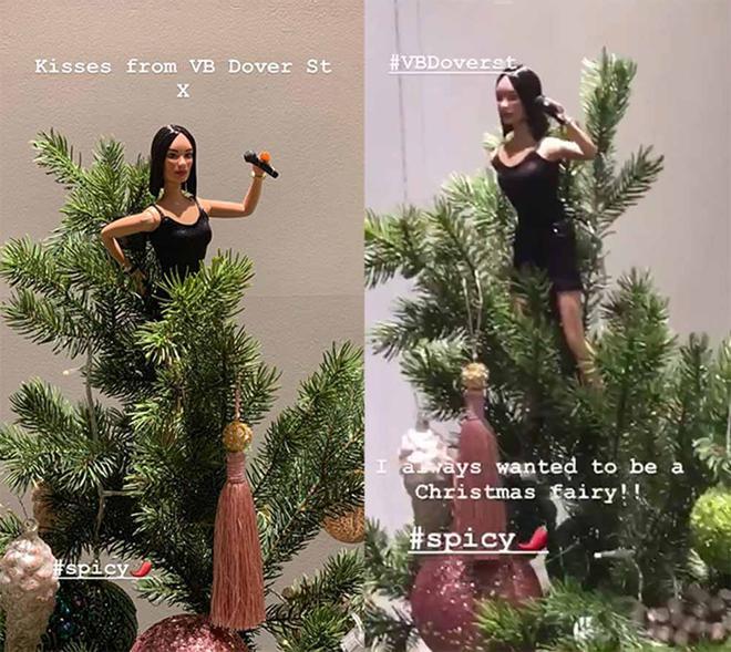Figura de Victoria Beckham en un árbol de Navidad