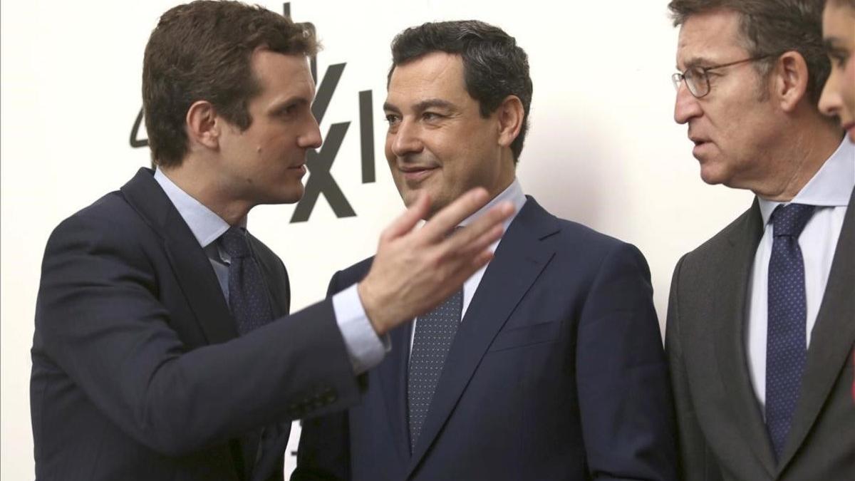 Pablo Casado, en un desayuno-coloquio en Madrid