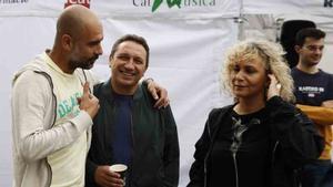 Guardiola y Eusebio, junto a Mònica Terribas, en el Open Day de la Fundación Johan Cruyff