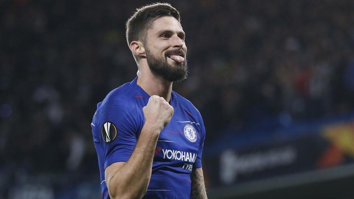 Giroud celebra un gol con el Chelsea en Europa League