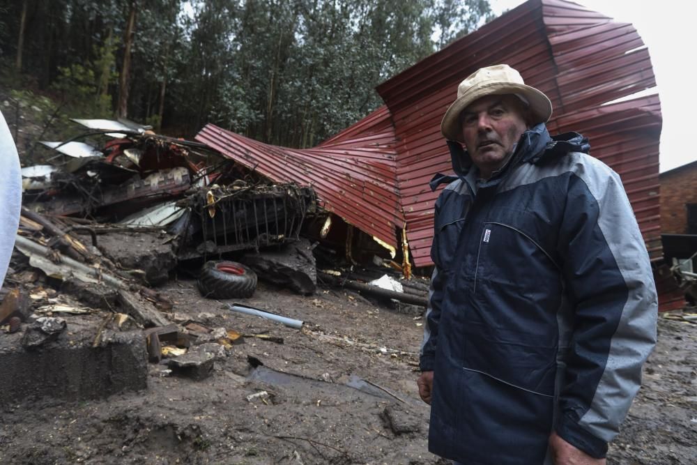 Temporal en Asturias: Un argayo sepulta una ganadería en Salas