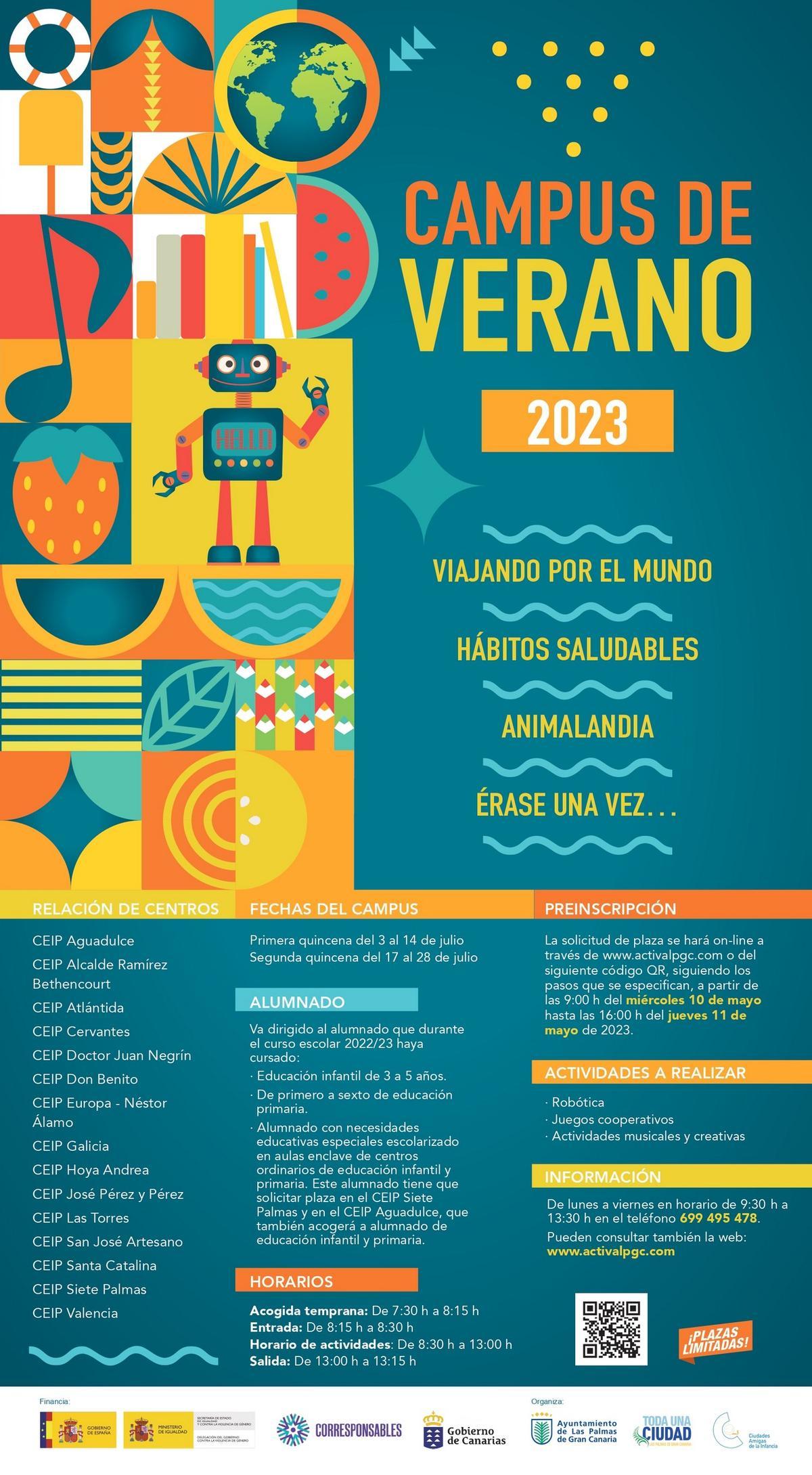 Cartel anunciador del Campus de Verano 2023 del Ayuntamiento de Las Palmas de Gran Canaria.