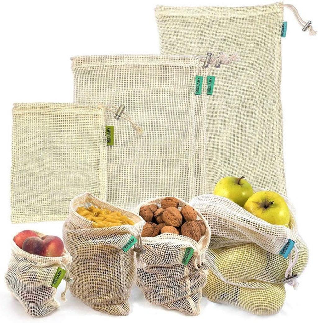 Bolsas de malla reutilizables para comprar alimentos cuando viajemos o para llevar los nuestros