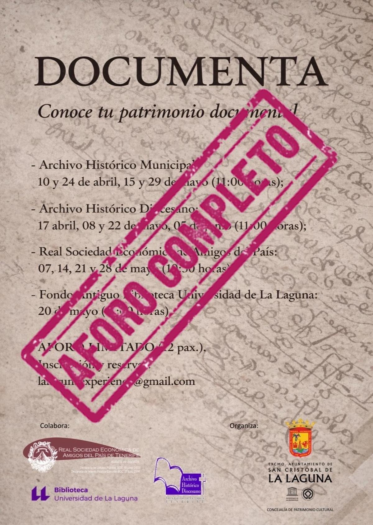 Cartel 'Documenta' anunciando el aforo completo.