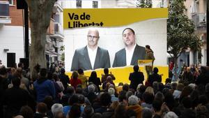 Oriol Junqueras y Raul Romeva en una videoconferencia, en un acto en Cambrils