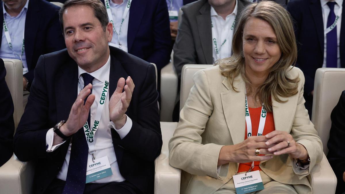 Gerardo Cuerva y Ángela de Miguel en la asamblea general de Cepyme de este martes.