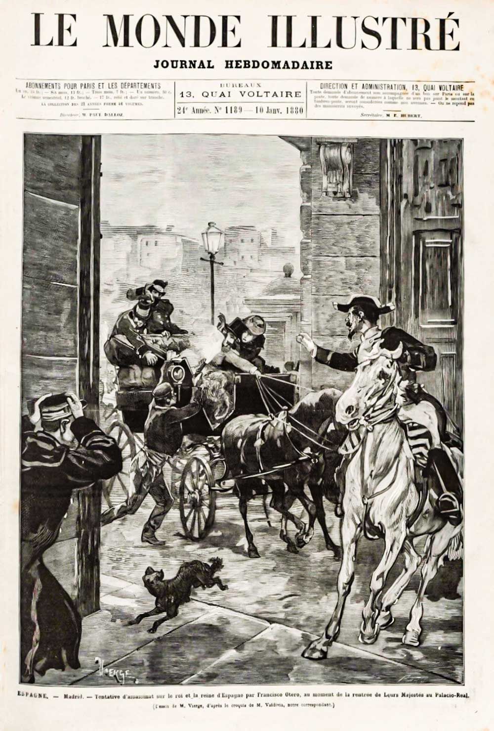 El atentado de Francisco Otero González contra Alfonso XII, recreado en sendas ilustraciones de la prensa  de la época.