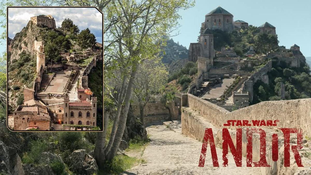 Captura en la que se pueden apreciar los cambios "introducidos" en el Castillo de Xàtiva por el rodaje de la serie Andor.