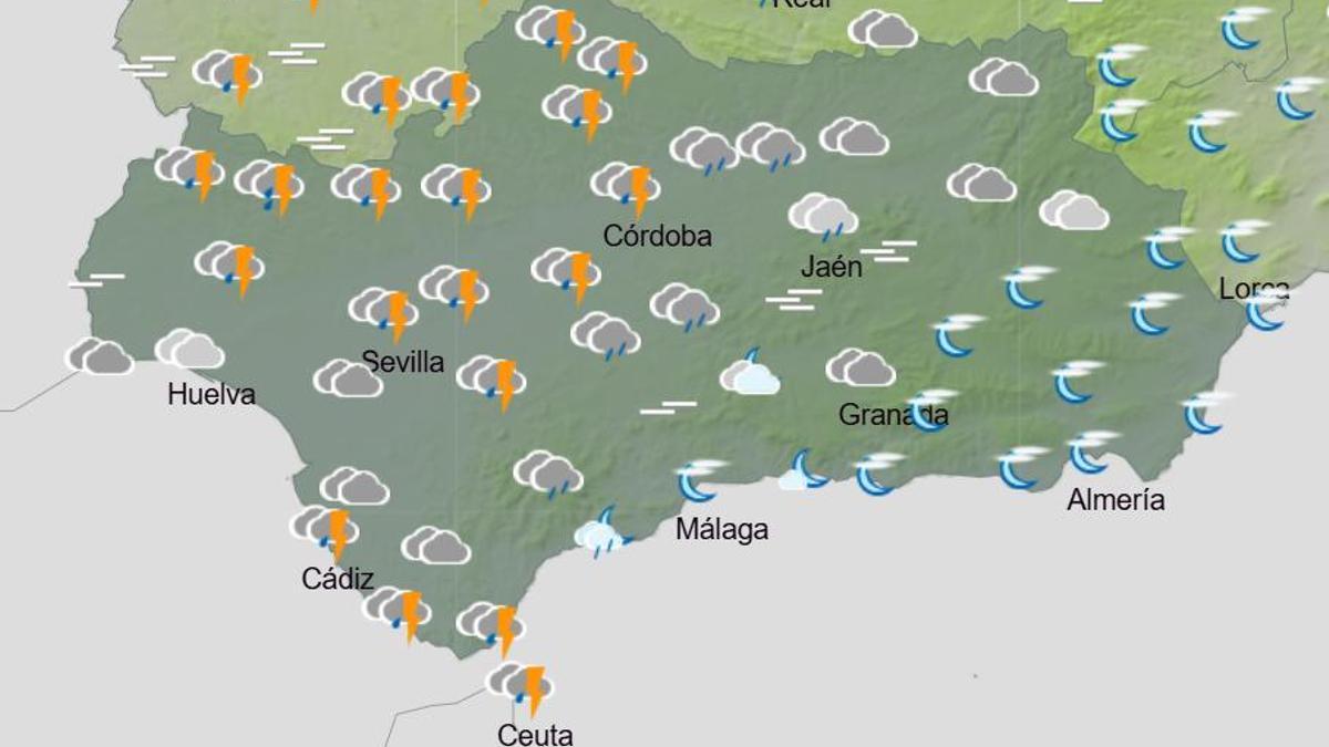 Tormentas en Andalucía para este domingo