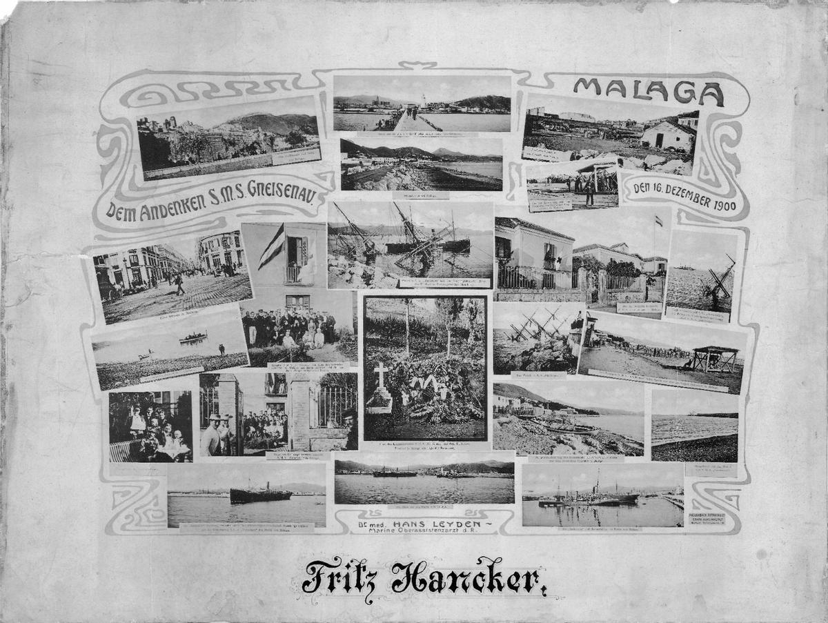 'Collage' de fotos de Málaga y la Gneisenau que recibió Fritz como superviviente del desastre