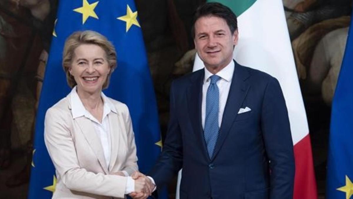 El primer ministro de Italia, Giuseppe Conte, recibe a la presidenta electa de la Comisión Europea, Ursula von Leyen