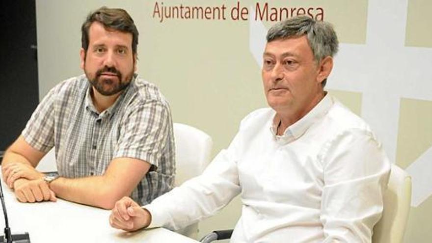 Jordi Serracanta i Pere Joan Pusó, ahir en la presentació del partit