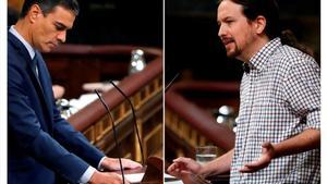 Pedro Sánchez y Pablo Iglesias, en distintos momentos del frustrado debate de investidura de la semana pasada. 