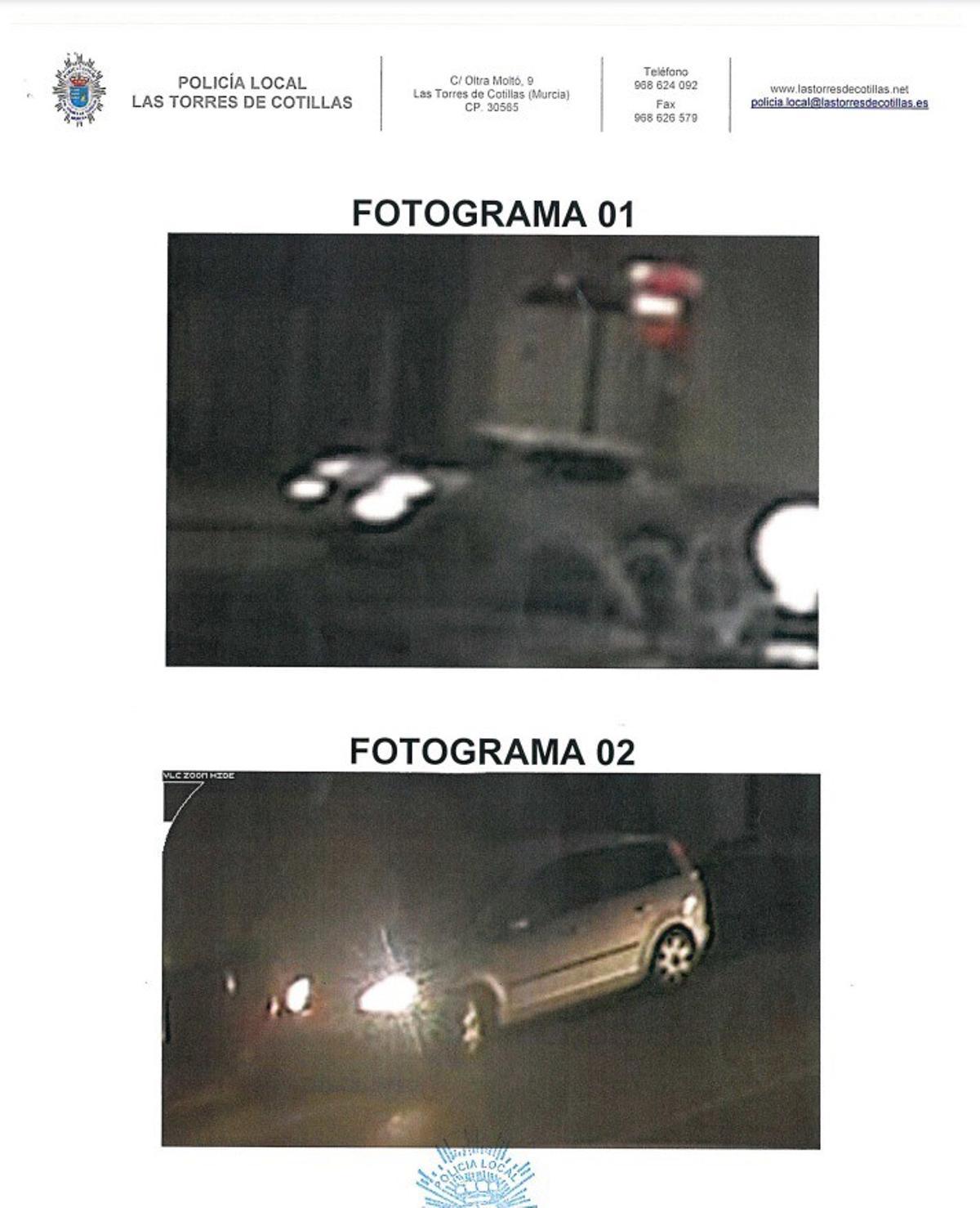 Fotograma del vehículo presunto causante (Fotograma 01) y fotograma del vehículo en el que va de acompañante la persona que interesa identificar (Fotograma 02)