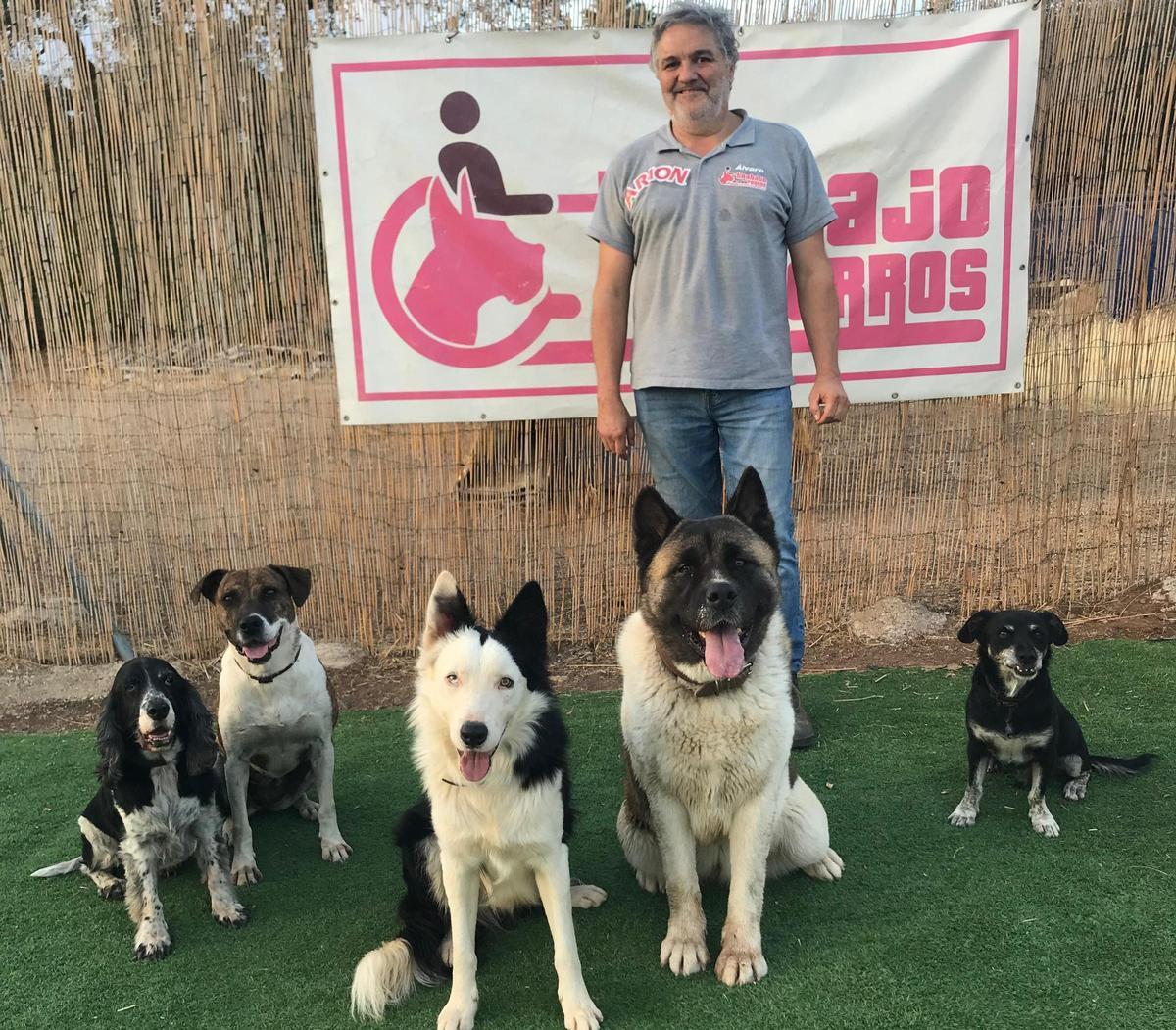 Álvaro Carmona, de la empresa Trabajo con Perros, con algunos de sus canes.
