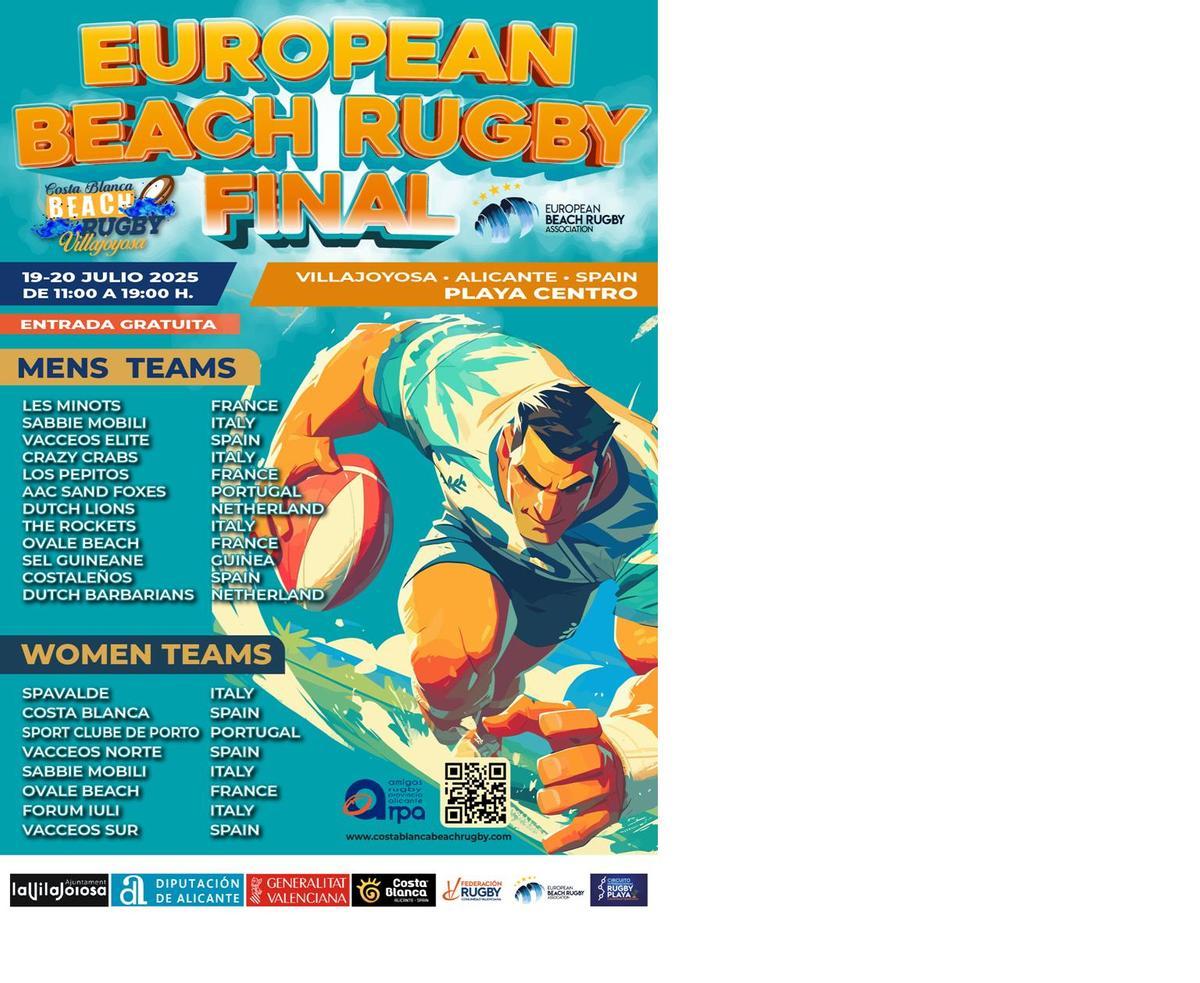Cartel oficial con el anuncio de la novena edición del torneo de rugby playa en Villajoyosa.