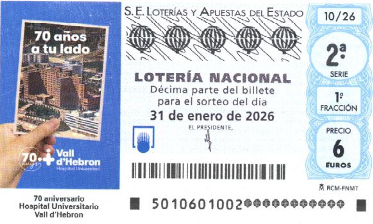 Boleto de la Lotería Nacional del 31 de enero de 2026