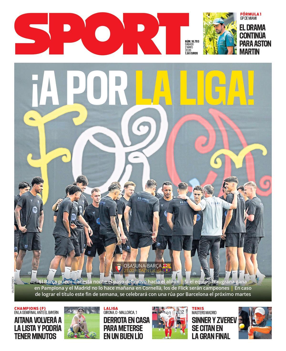 Esta es la portada de SPORT de hoy sábado, 2 de mayo de 2026