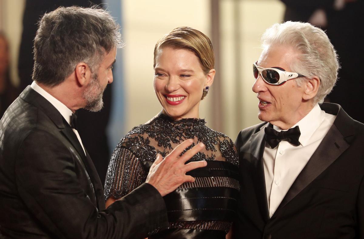 Cronenberg en Cannes con Don McKellar y Lea Seydoux.