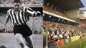 Garay, en su época en el Athletic, con la tribuna a la que dio nombre en el viejo San Mamés