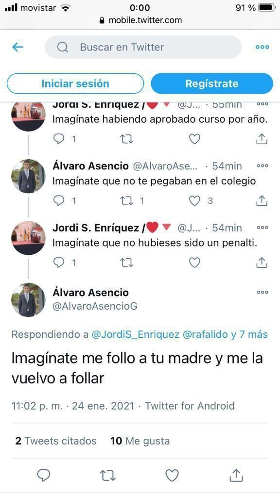 Respuesta de Asencio a otro usuario de Twitter.