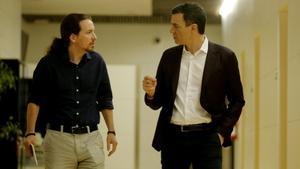 Pablo Iglesias y Pedro Sánchez, durante un encuentro que mantuvieron en marzo del 2016.