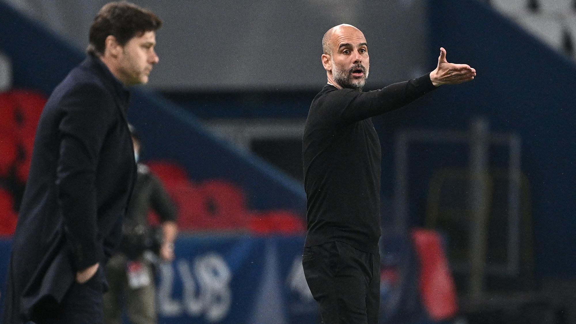 Pochettino y Guardiola, en el partido de este miércoles en París.