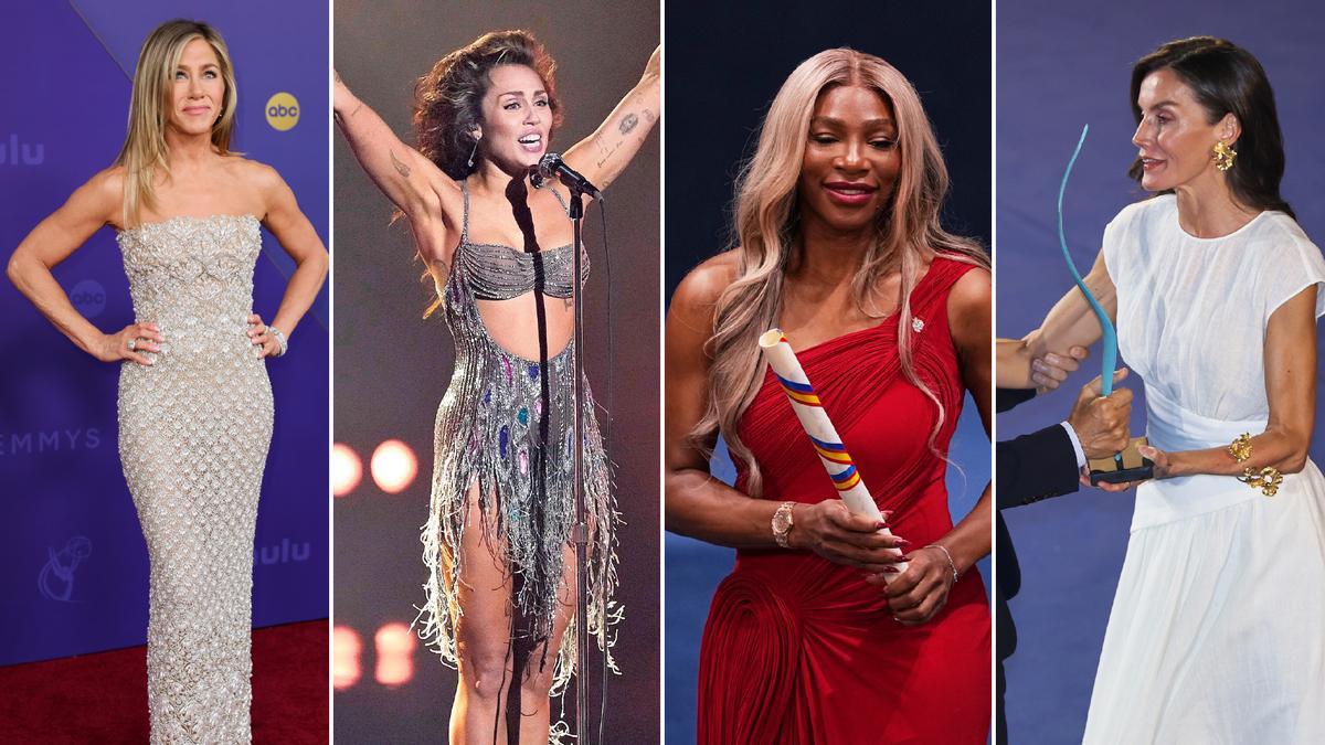 De izda. a dcha., Jennifer Aniston, Miley Cyrus, Serena Williams y la reina Letizia.