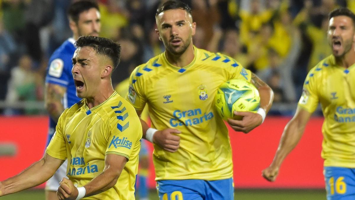 Moleiro festeja su último tanto ante el Real Oviedo, el pasado mayo.