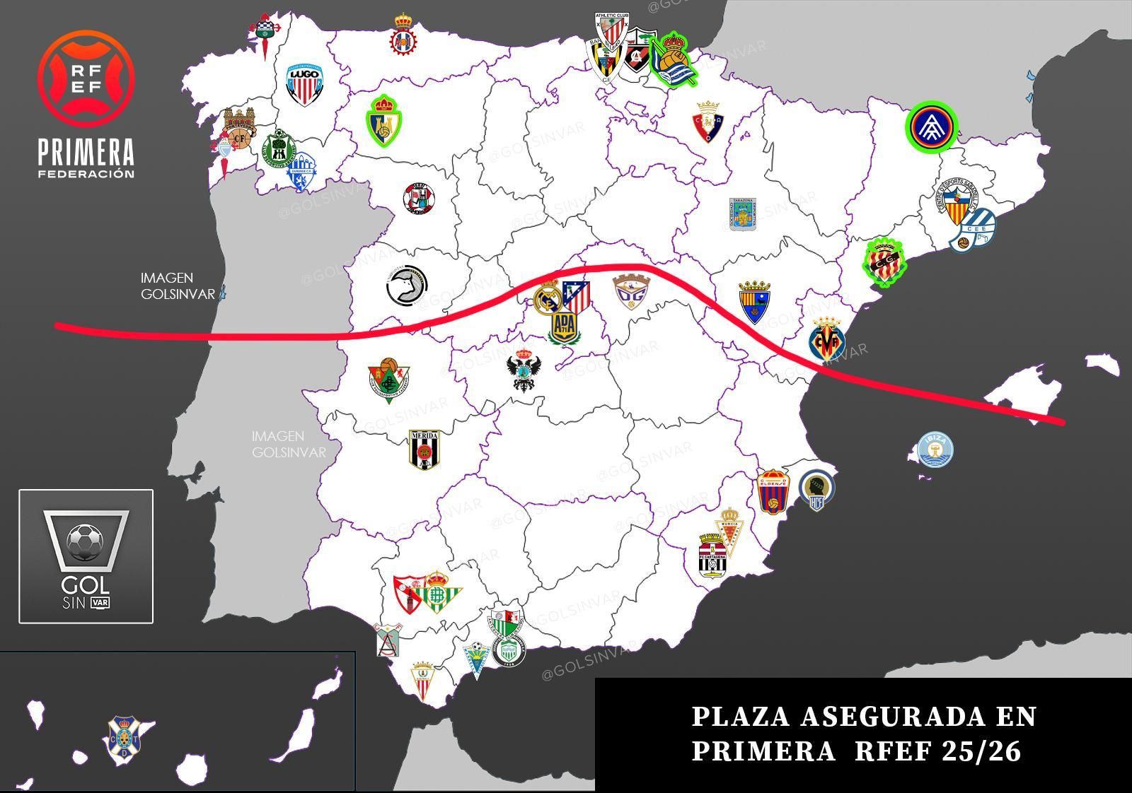 Una de las distribuciones de los grupos de Primera RFEF que está sobre la mesas de la RFEF