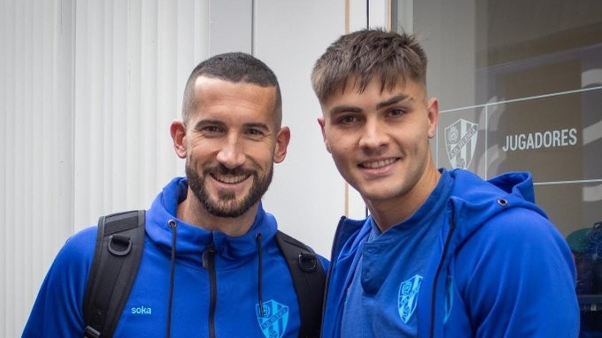 Sielva y Fernando Guerrero, antes de viajar con el Huesca a Elda.