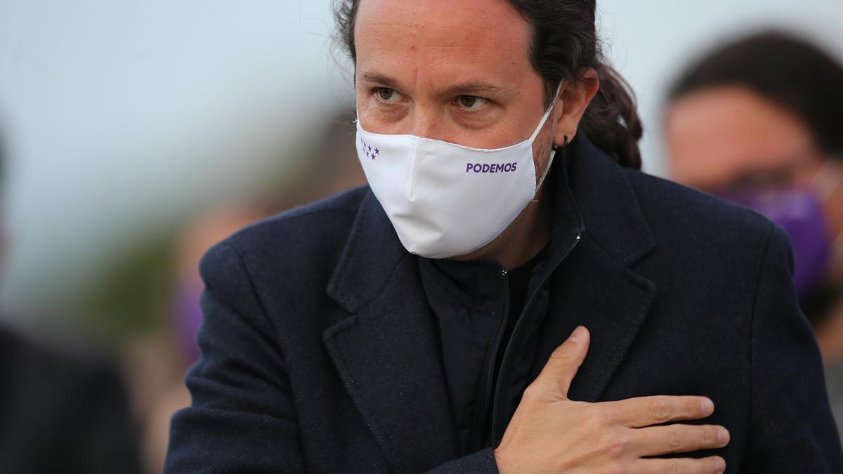 Pablo Iglesias durante el acto de cierre de campaña de Podemos, en Madrid