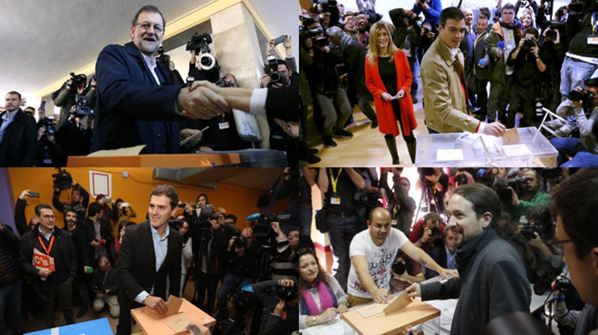 Mariano Rajoy, Pedro Sánchez i Albert Rivera han fet una crida a la participació en les seves intervencions després de votar.