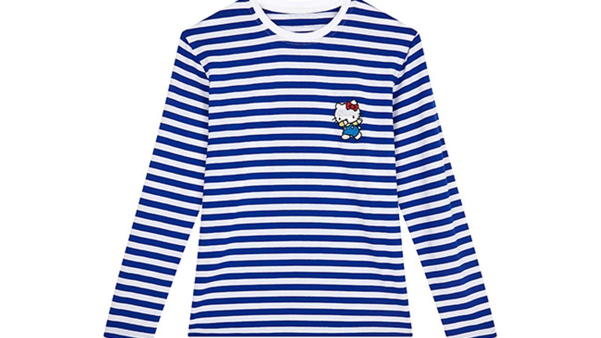 Camiseta de rayas azules con parche de Asos x Hello Kitty