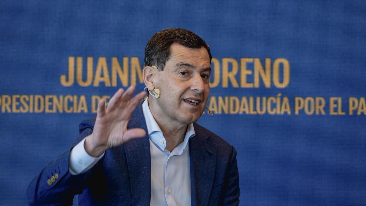 Juanma Moreno, este martes, en un acto público horas después del debate electoral televisado