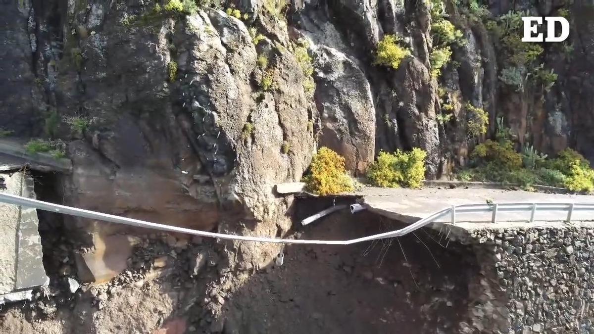 La borrasca Therese provoca el derrumbe de dos tramos de la carretera en Vallehermoso