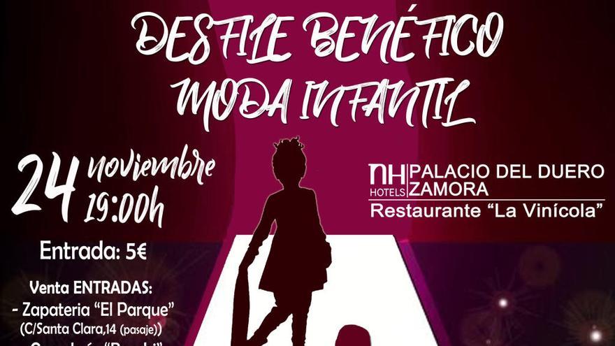 Cartel anunciador del desfile de moda infantil en beneficio de la Asociación Corriendo con el Corazón por Hugo.