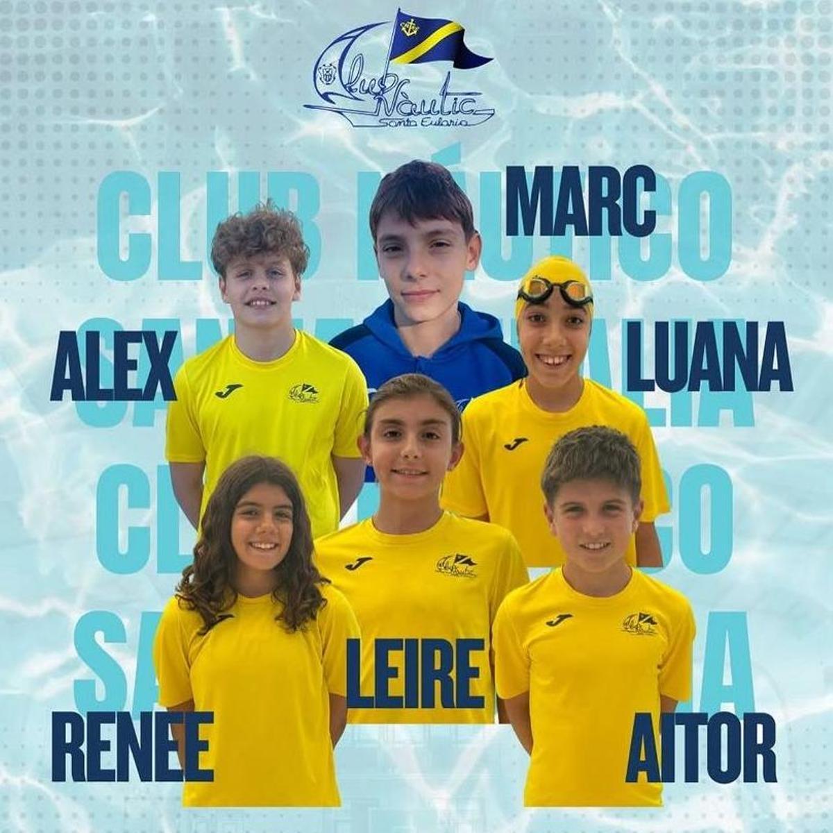 Los seis nadadores alevines del CNSE que competirán en Palma.
