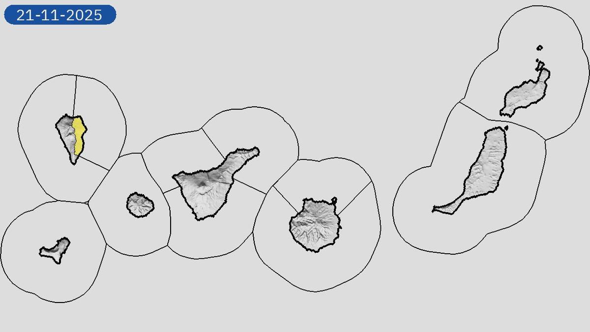 Mapa del tiempo con la zona de La Palma en la que está vigente el aviso.