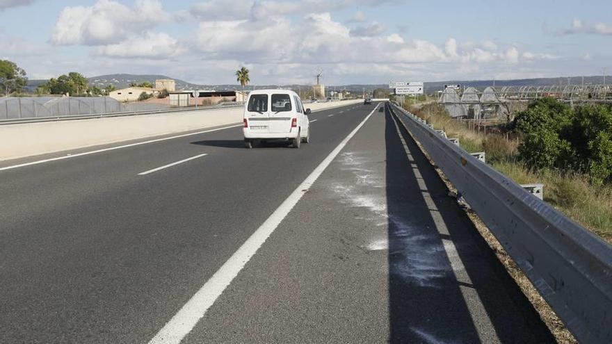 Lugar de la carretera de Manacor donde tuvo lugar el accidente mortal del motorista.