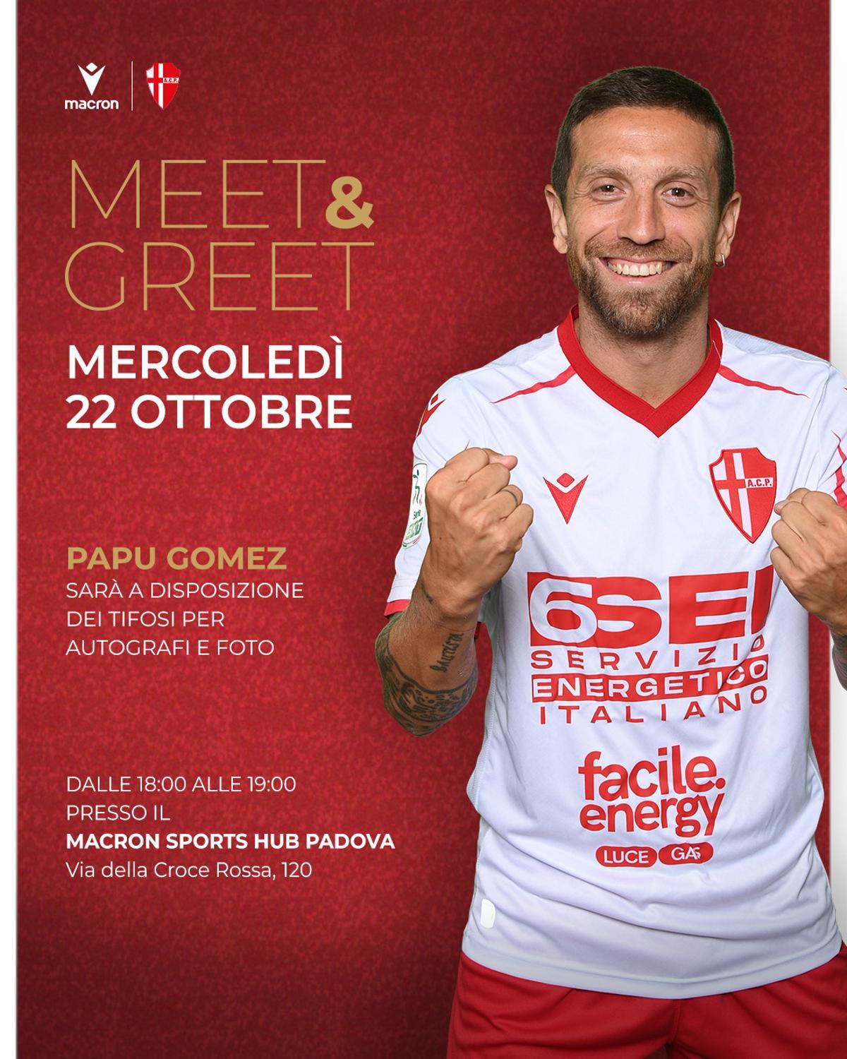 El 'Papu Gómez' en un 'meeet & greet' del Padova Calcio